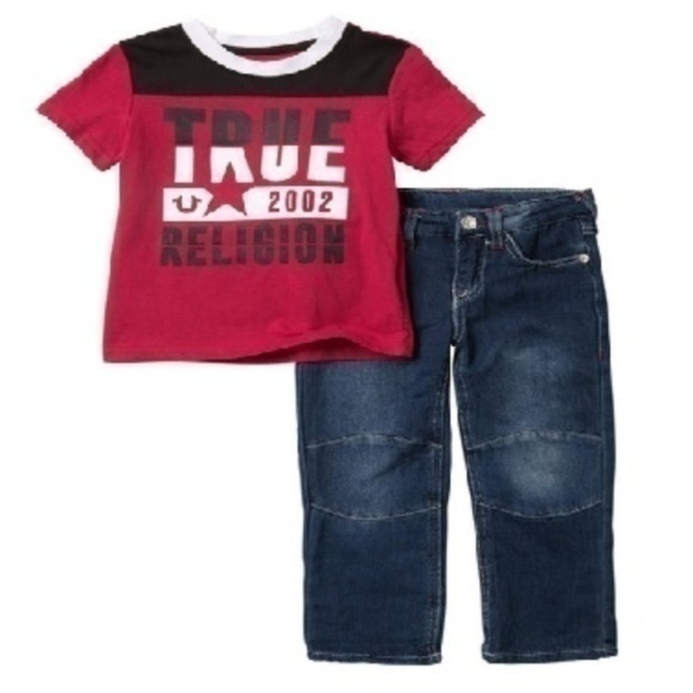 True Religion Rockstar Tee & Jeans Set Red/Blue K6